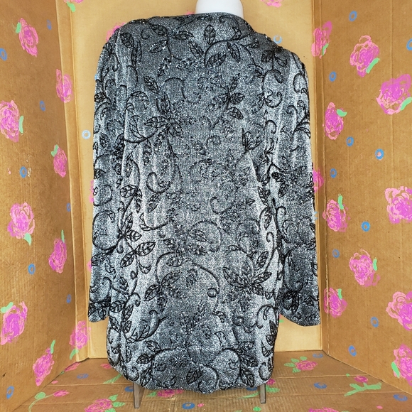 Vintage Carmen Marc Valvo Silver Black Beaded Longline Evening Jacket Blazer 12 - Picture 3 of 9